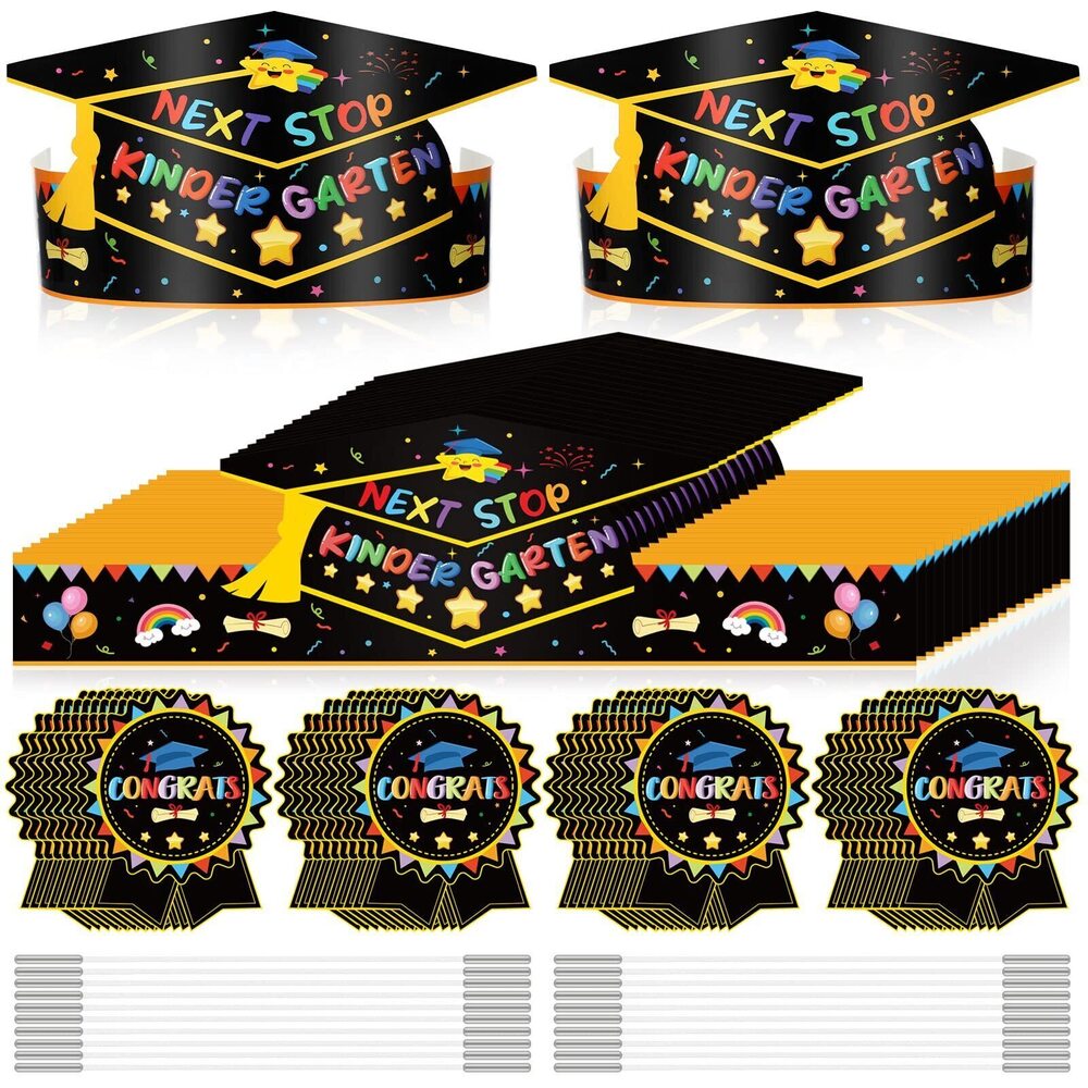 3557 72 Pcs Kindergarten Preschool Paper Graduation Hats Cap Set for Kid 36